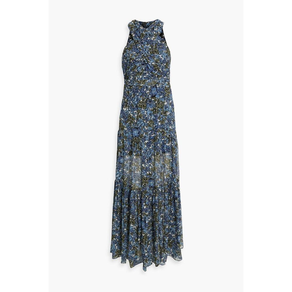Veronica Beard Florencia Floral Print Silk Chiffon Maxi Dress Blue Size 12 - Picture 3 of 10